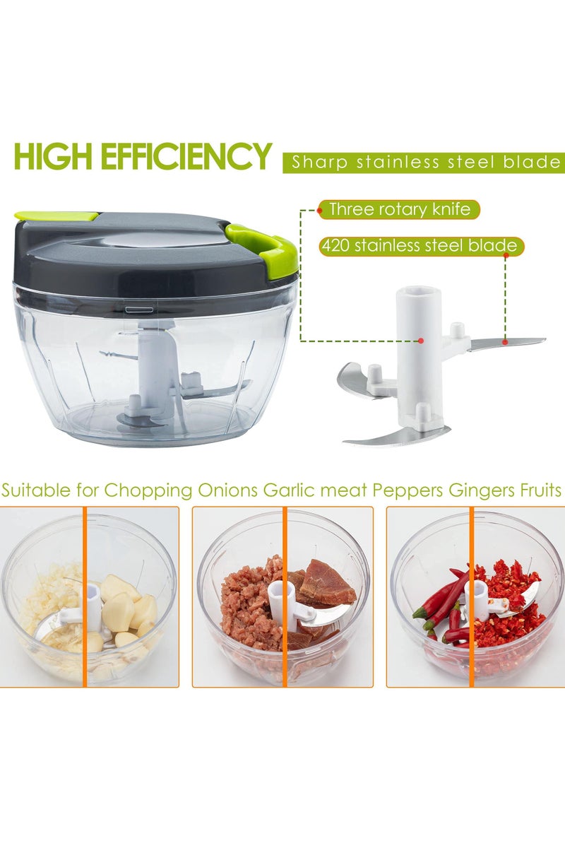 CMGTYYD. مفرمة طعام يدوية متعددة الوظائف ومعالج (مع مقبض وغطاء)، مفرمة خضراوات، مفرمة ثوم (رمادي-أخضر) للبصل والثوم والفلفل والجزر والفواكه، مساعد جيد في المطبخ - Image 4