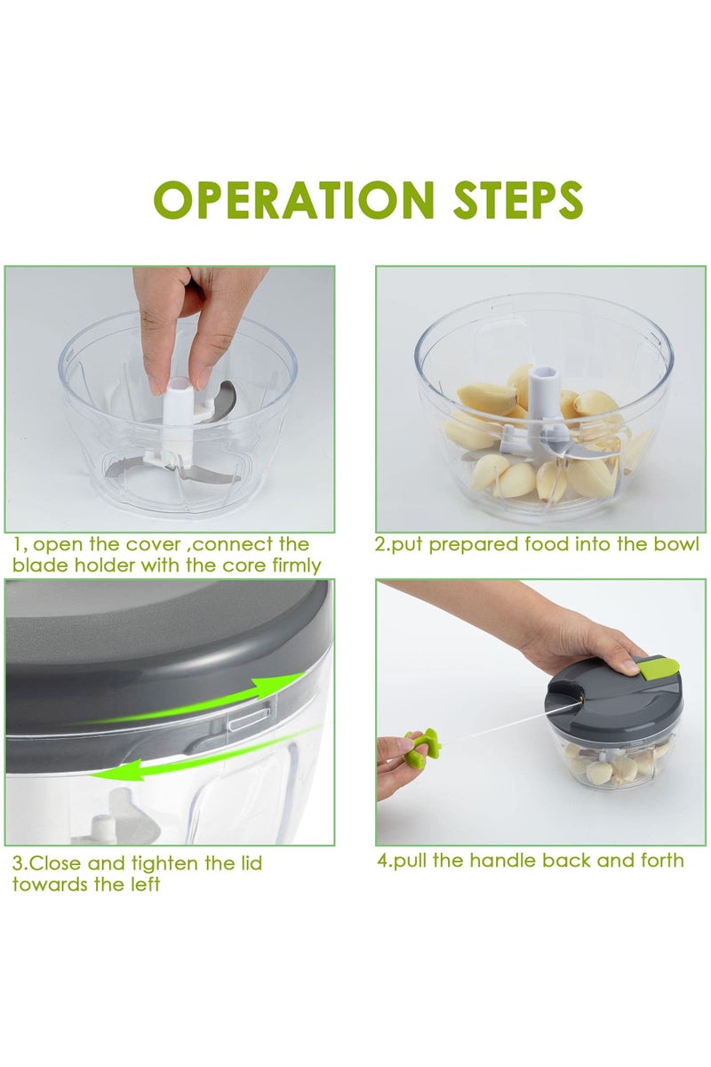 CMGTYYD. مفرمة طعام يدوية متعددة الوظائف ومعالج (مع مقبض وغطاء)، مفرمة خضراوات، مفرمة ثوم (رمادي-أخضر) للبصل والثوم والفلفل والجزر والفواكه، مساعد جيد في المطبخ - Image 5