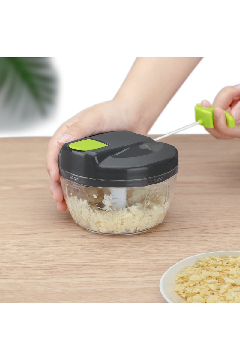 CMGTYYD. مفرمة طعام يدوية متعددة الوظائف ومعالج (مع مقبض وغطاء)، مفرمة خضراوات، مفرمة ثوم (رمادي-أخضر) للبصل والثوم والفلفل والجزر والفواكه، مساعد جيد في المطبخ - Image 2