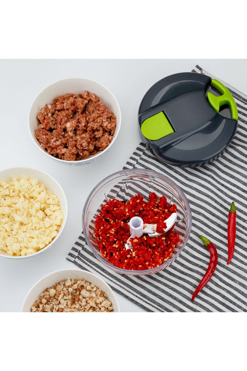 CMGTYYD. مفرمة طعام يدوية متعددة الوظائف ومعالج (مع مقبض وغطاء)، مفرمة خضراوات، مفرمة ثوم (رمادي-أخضر) للبصل والثوم والفلفل والجزر والفواكه، مساعد جيد في المطبخ - Image 3