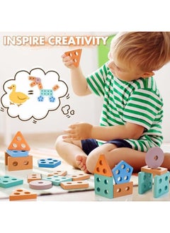 Generic Montessori Toys for 1 2 3 Years Old, Wooden Sorting & Stacking Toys for Toddlers 1-3, Education Preschool Toddler Puzzles,Best Gift. (5 shapes)  - Image 2