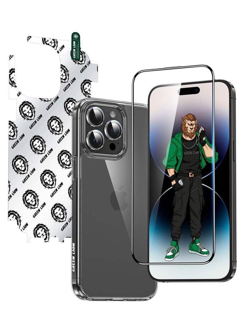 Green Lion 4 In 1 Defender Pack for iPhone 15 Pro Max - Transparent - Image 3