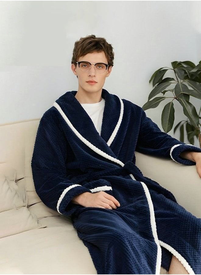 Men's Coral Fleece Bathrobes Thickened Nightgowns Skin-Friendly Material Homewear Navy Blue  - Image 1