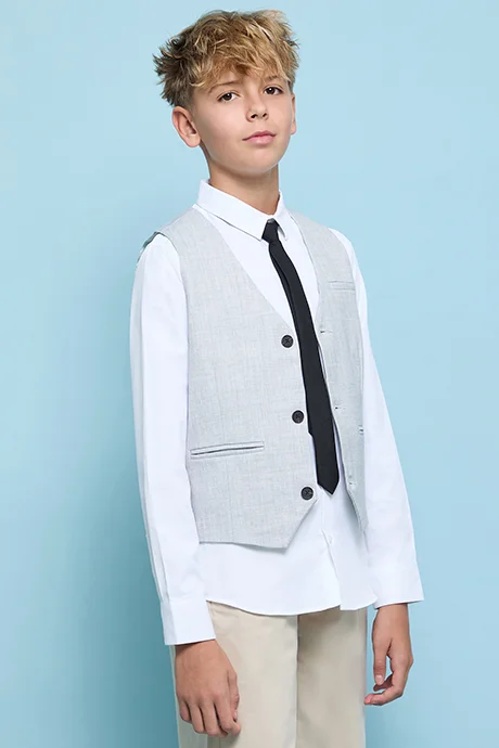 أر أند بي Solid Shirt with Waistcoat and Neck Tie