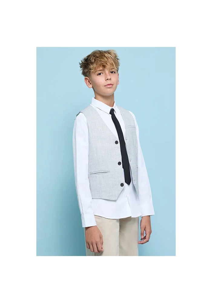 أر أند بي Solid Shirt with Waistcoat and Neck Tie