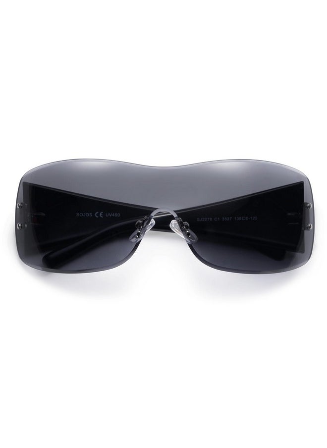 Sojos Y2K Sunglasses Oversized Shield Rimless Wrap Around Sunnies Onepiece Lens Sj2278(Star)  - Image 4