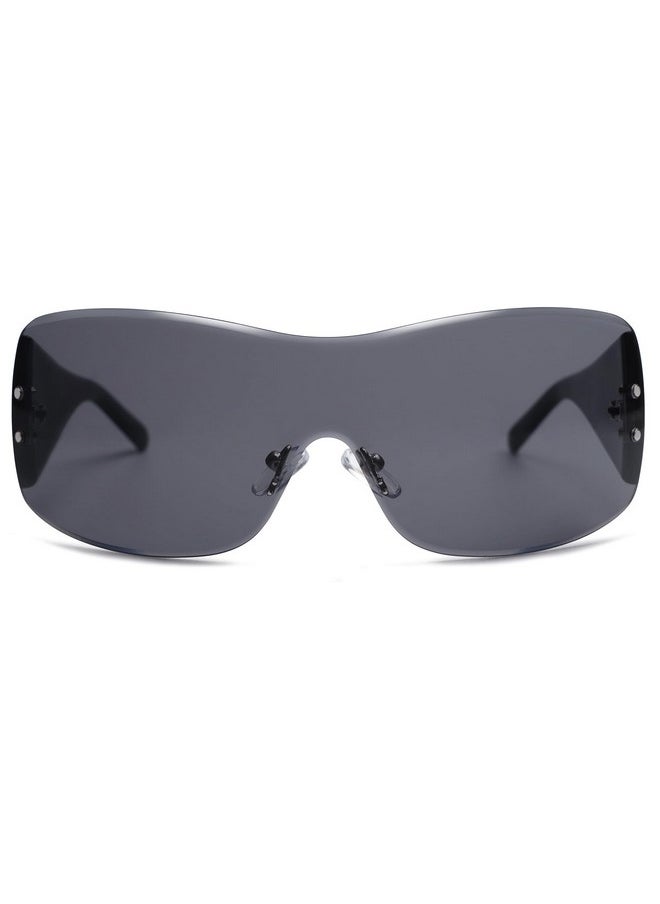 Sojos Y2K Sunglasses Oversized Shield Rimless Wrap Around Sunnies Onepiece Lens Sj2278(Star)  - Image 3