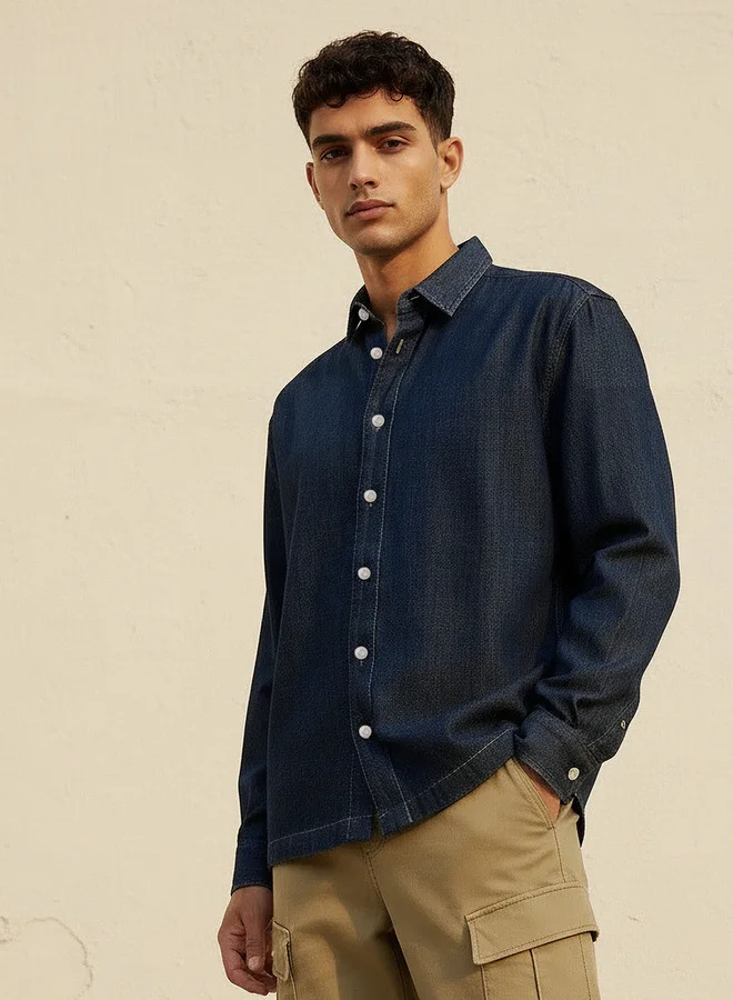 لي كوبر Lee Cooper Men Regular Fit Collared Long Sleeve Shirt
