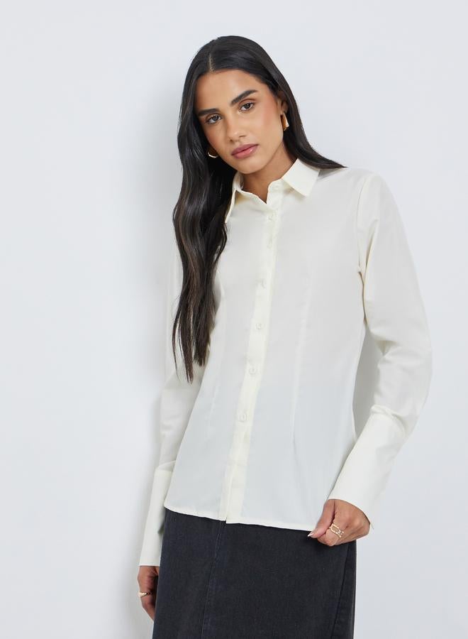 Styli Solid Buttoned Spread Collar Shirt - Image 1