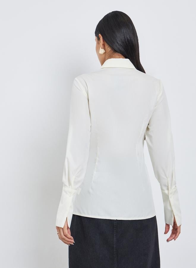Styli Solid Buttoned Spread Collar Shirt - Image 4
