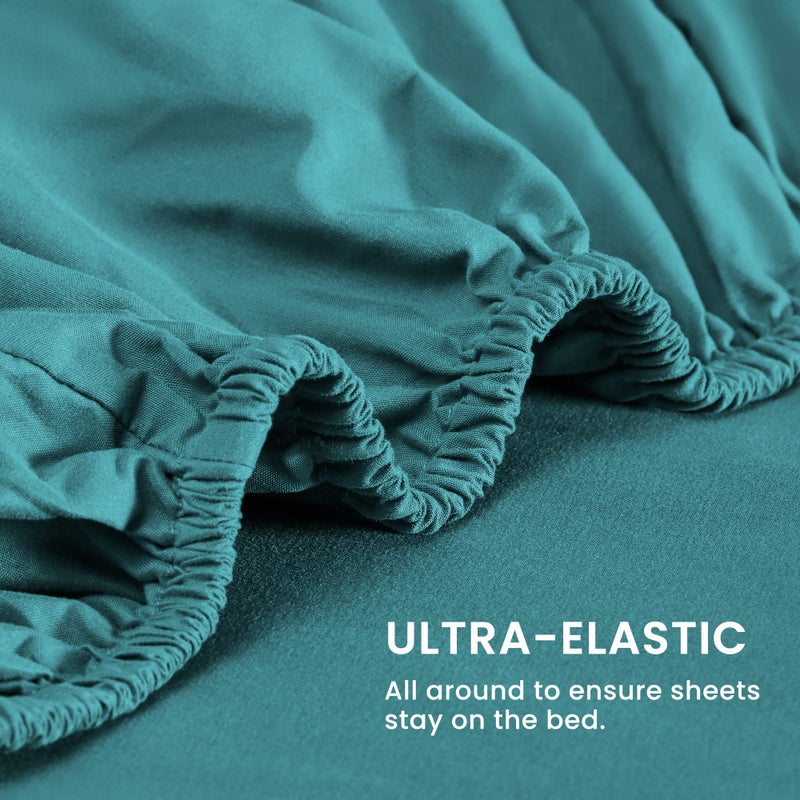 SLEEP ZONE Nanotex Super Soft Cooling Twin Bed Sheets Set for Kids 3 Piece - Easy Care Fitted Flat Sheet & Pillowcase Sets - Wrinkle Free  Fade Resistant  Deep Pocket 16"" (Teal  Twin) - Image 3