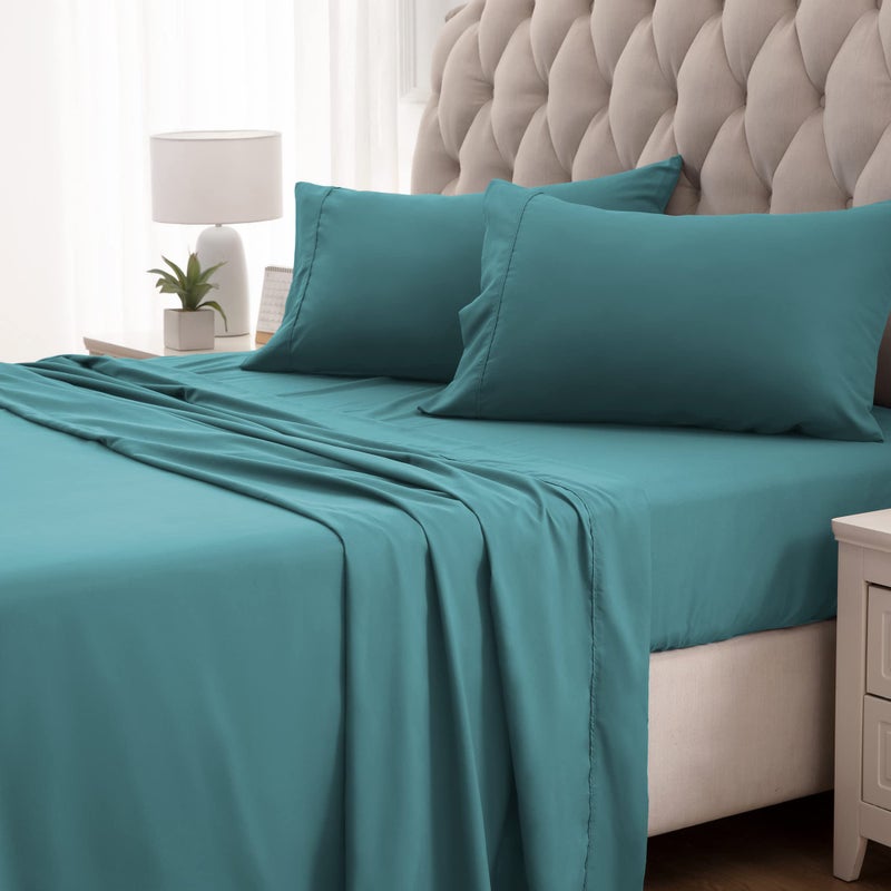 SLEEP ZONE Nanotex Super Soft Cooling Twin Bed Sheets Set for Kids 3 Piece - Easy Care Fitted Flat Sheet & Pillowcase Sets - Wrinkle Free  Fade Resistant  Deep Pocket 16"" (Teal  Twin) - Image 4