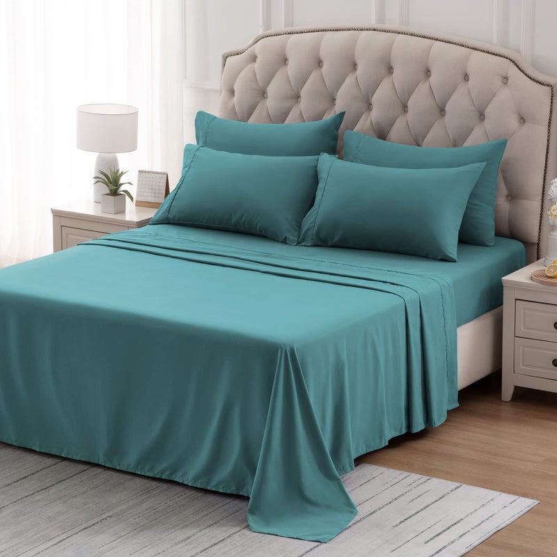 SLEEP ZONE Nanotex Super Soft Cooling Twin Bed Sheets Set for Kids 3 Piece - Easy Care Fitted Flat Sheet & Pillowcase Sets - Wrinkle Free  Fade Resistant  Deep Pocket 16"" (Teal  Twin) - Image 1