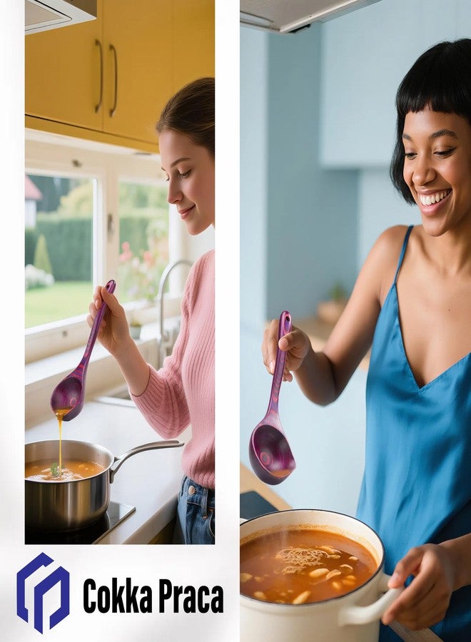 Cokka Praca Pakkawood Deep Soup Ladles with Spout | 9.6 inch Big Soup Ladle for Cooking | Wooden Spoons for Cooking | Wood Kitchen Utensil | Byzantium - Image 4