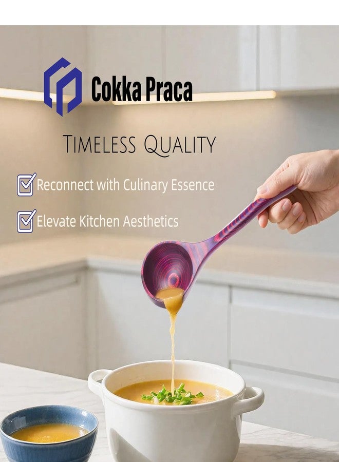 Cokka Praca Pakkawood Deep Soup Ladles with Spout | 9.6 inch Big Soup Ladle for Cooking | Wooden Spoons for Cooking | Wood Kitchen Utensil | Byzantium - Image 2