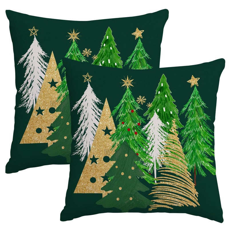 Artmag Christmas Pillow Covers 18x18 Inch Set of 2 Christmas Tree Green Decorative Throw Pillow Covers Winter Holiday Cushion Cases Decor for Home Couch Sofa - Image 2