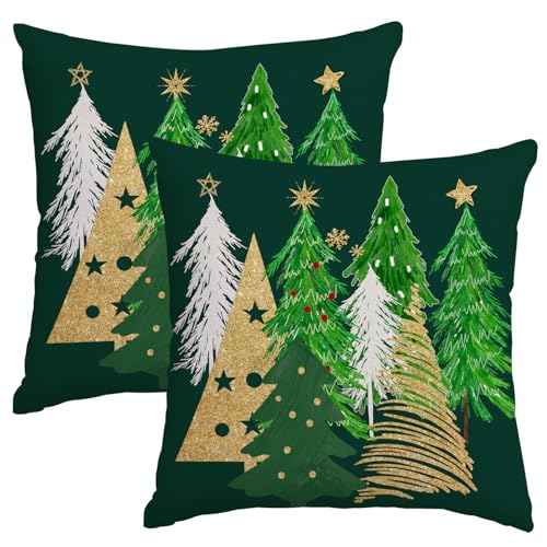Artmag Christmas Pillow Covers 18x18 Inch Set of 2 Christmas Tree Green Decorative Throw Pillow Covers Winter Holiday Cushion Cases Decor for Home Couch Sofa - Image 1