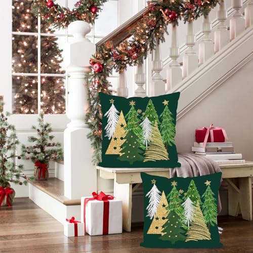 Artmag Christmas Pillow Covers 18x18 Inch Set of 2 Christmas Tree Green Decorative Throw Pillow Covers Winter Holiday Cushion Cases Decor for Home Couch Sofa - Image 3