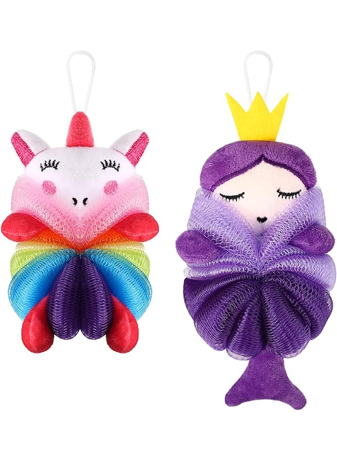 KASTWAVE Pcs Bath Loofahs Kids Toddler Body Loofahs Cute Cartoon Kids Loofah Kid Bath Sponges Loofah Bath Pouf Body Scrubber Mesh Loofah Sponges For Children Shower Washing Exfoliating Unicorn Princess - Image 1