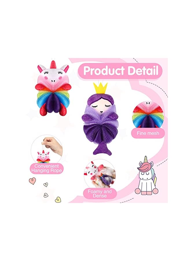 KASTWAVE Pcs Bath Loofahs Kids Toddler Body Loofahs Cute Cartoon Kids Loofah Kid Bath Sponges Loofah Bath Pouf Body Scrubber Mesh Loofah Sponges For Children Shower Washing Exfoliating Unicorn Princess - Image 2
