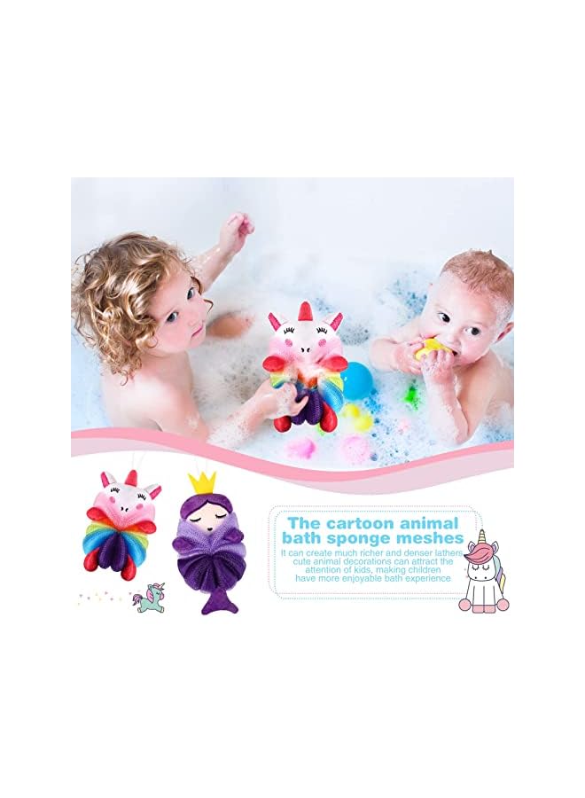 KASTWAVE Pcs Bath Loofahs Kids Toddler Body Loofahs Cute Cartoon Kids Loofah Kid Bath Sponges Loofah Bath Pouf Body Scrubber Mesh Loofah Sponges For Children Shower Washing Exfoliating Unicorn Princess - Image 3