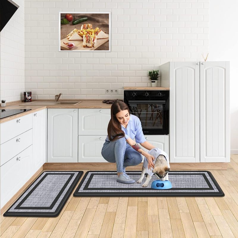 Cushioned Anti Fatigue Kitchen Mat Set 2 Piece 17.3 X 47 Inches 17.3 X 30 Inches Waterproof Non-Slip PVC Foam - Superior Cushioning Relieves Back Pain for Sink Office Laundry Room High-Traffic Indoor - Image 3