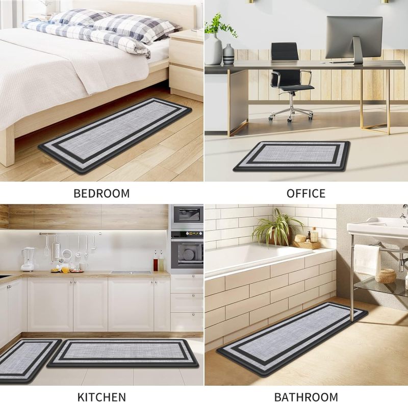 Cushioned Anti Fatigue Kitchen Mat Set 2 Piece 17.3 X 47 Inches 17.3 X 30 Inches Waterproof Non-Slip PVC Foam - Superior Cushioning Relieves Back Pain for Sink Office Laundry Room High-Traffic Indoor - Image 2