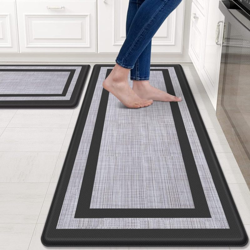 Cushioned Anti Fatigue Kitchen Mat Set 2 Piece 17.3 X 47 Inches 17.3 X 30 Inches Waterproof Non-Slip PVC Foam - Superior Cushioning Relieves Back Pain for Sink Office Laundry Room High-Traffic Indoor - Image 1