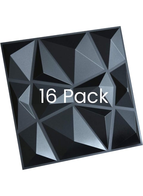 لوحة تصميم الماس ثلاثي الأبعاد للزينة الداخلية، غرفة المعيشة، خلفية جدار التلفزيون، غرفة النوم، إعداد الألعاب، 30×30CM (أسود 16Pack)