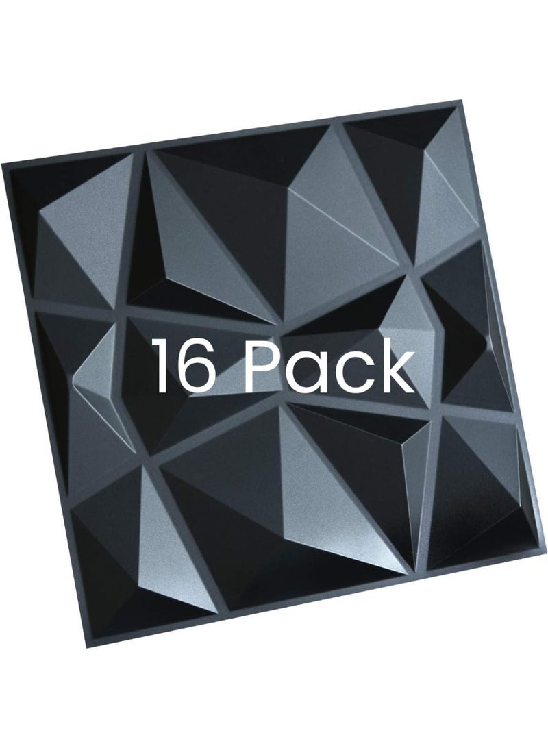تراسل لوحة تصميم الماس ثلاثي الأبعاد للزينة الداخلية، غرفة المعيشة، خلفية جدار التلفزيون، غرفة النوم، إعداد الألعاب، 30×30CM (أسود 16Pack) - Image 1