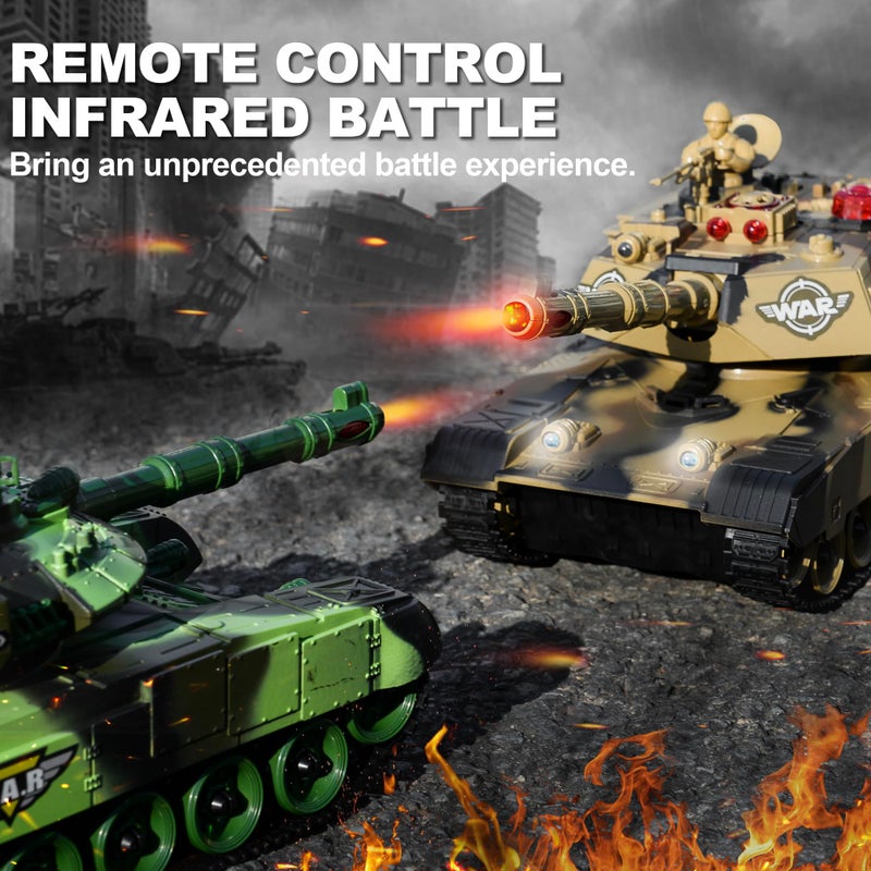 Haktoys 2-Pack RC Battle Tank Set â€“ 1:24 Scale Remote Control Military Fighting Tanks with Lights, Realistic Sounds & Life Indicators | Radio Control Army Toy for Kids & Adults - Image 2