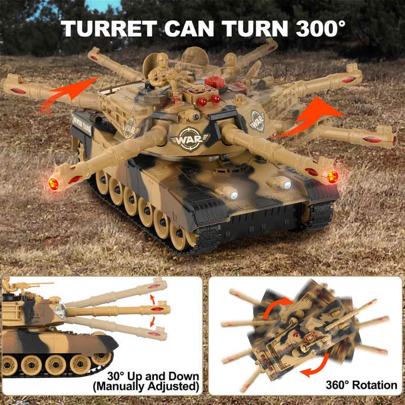 Haktoys 2-Pack RC Battle Tank Set â€“ 1:24 Scale Remote Control Military Fighting Tanks with Lights, Realistic Sounds & Life Indicators | Radio Control Army Toy for Kids & Adults - Image 4