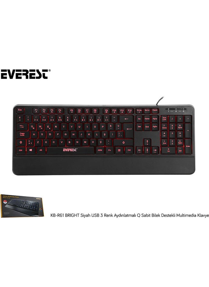 Everest KB-R61 Bright Black USB 3 Color Illuminated Q Fixed Wrist Support Gaming Player Multimedia Keyboard + Logitech 70 x 30 Gaming Mouse Pad  - Image 5