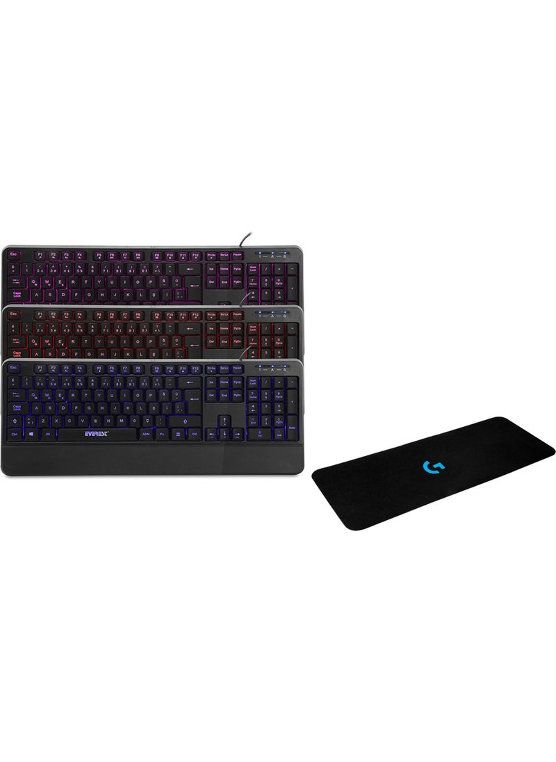 Everest KB-R61 Bright Black USB 3 Color Illuminated Q Fixed Wrist Support Gaming Player Multimedia Keyboard + Logitech 70 x 30 Gaming Mouse Pad  - Image 2