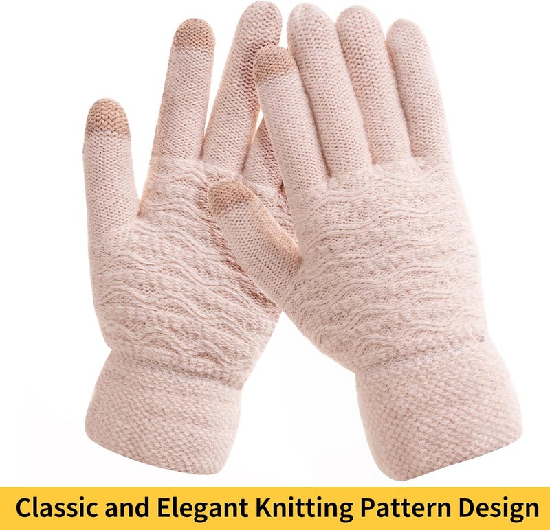 FENELY Women's Winter Warm Touch Screen Gloves Womens Thermal Cable Knit Wool Fleece Lined Glove for Cold Weather - Image 4