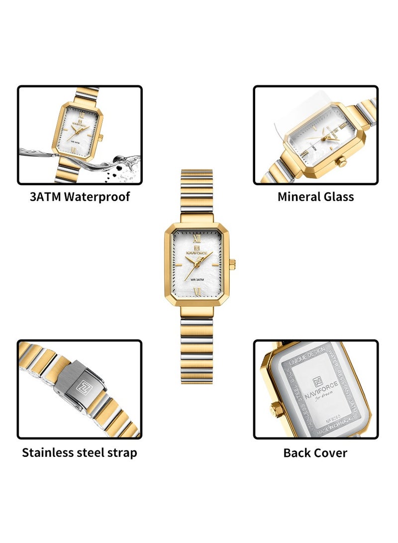 NAVIFORCE Elegant Gold and Silver Rectangular Women's Wristwatch with Water Resistance  - Image 2