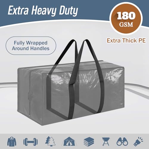 FYGRIP 6 Pack Extra Heavy Duty Large Moving Bags with Strong Zipper & Comfortable Handles, Sturdy & Durable Clothes Storage Bags Totes Bins, Packing Moving Boxes for College Supplies, Black - Image 2