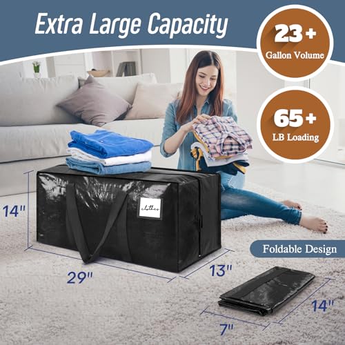 FYGRIP 6 Pack Extra Heavy Duty Large Moving Bags with Strong Zipper & Comfortable Handles, Sturdy & Durable Clothes Storage Bags Totes Bins, Packing Moving Boxes for College Supplies, Black - Image 3
