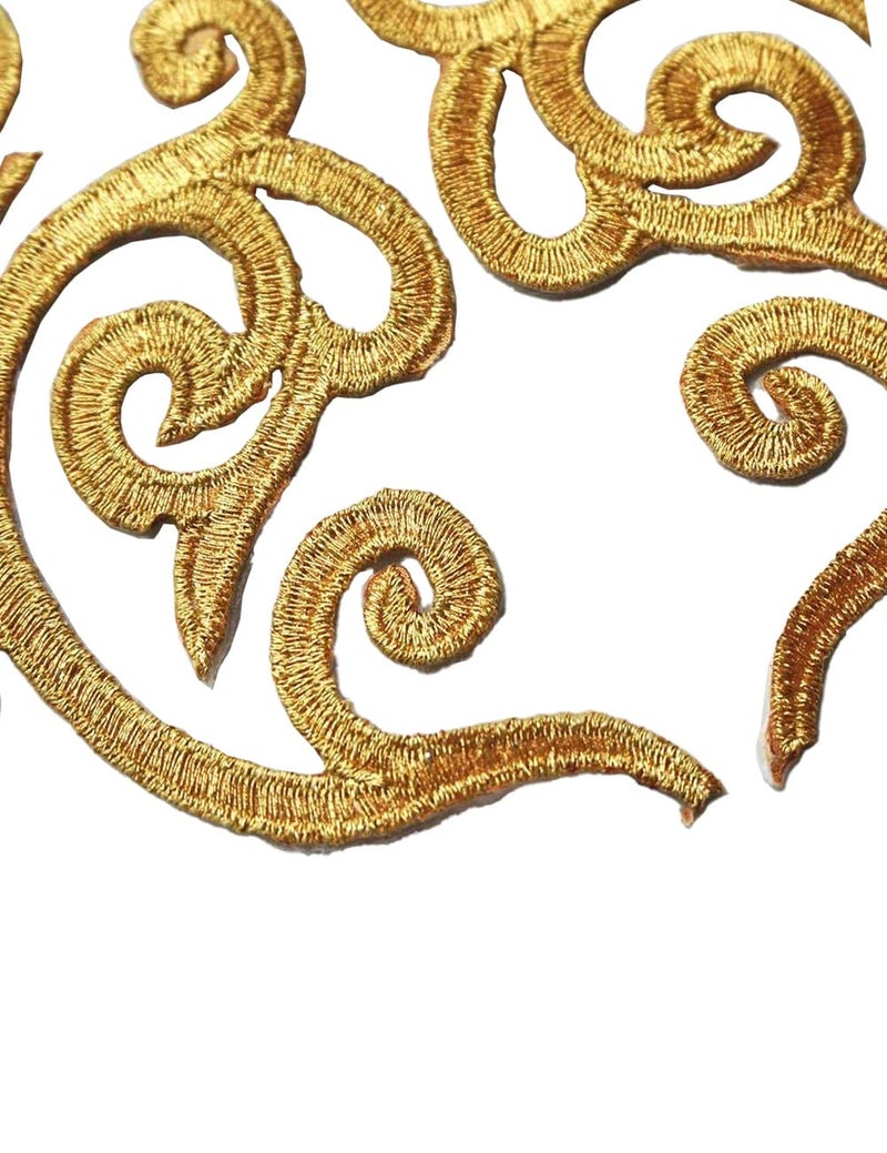 MSCFTFB 5 Pairs Embroidered Fancy Baroque Applique Swirl Iron on Patches Scroll Badge with Gold Trimming for Wedding Gown Dress Shoe Shirt Borders (Gold) - Image 1