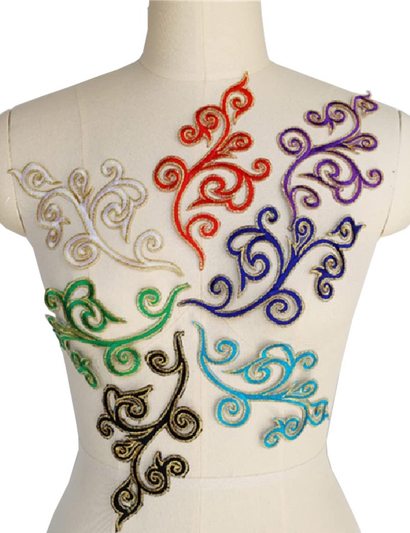 MSCFTFB 5 Pairs Embroidered Fancy Baroque Applique Swirl Iron on Patches Scroll Badge with Gold Trimming for Wedding Gown Dress Shoe Shirt Borders (Gold) - Image 5