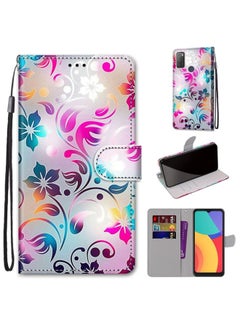 Case Cover For Alcatel 3L 2021 Coloured Drawing Cross Texture Horizontal Flip PU Leather Case with Holder & Card Slots & Wallet & Lanyard Gradient Colorful Flower