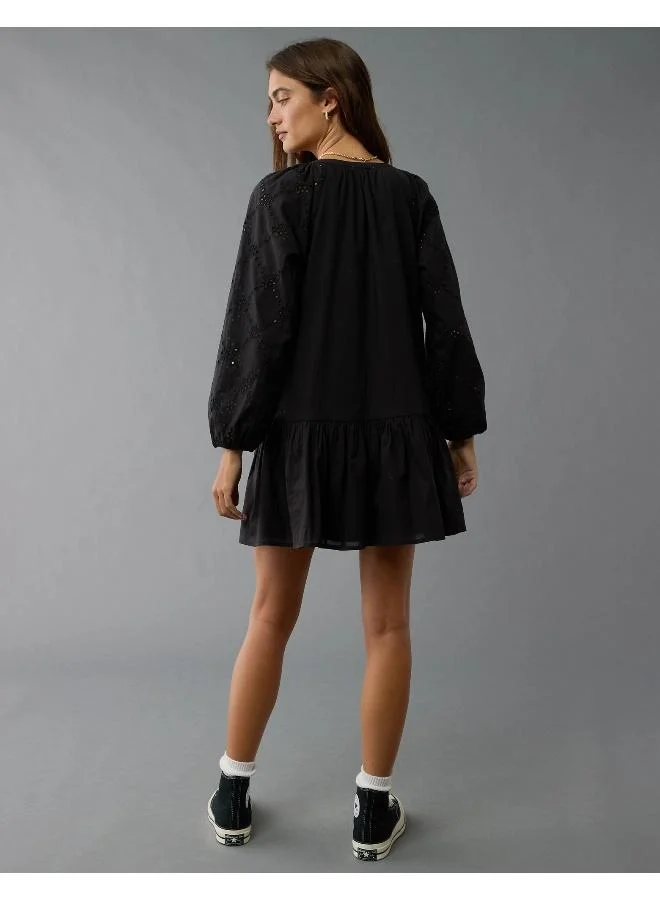 امريكان ايجل Puff Sleeve Drop Waist Shirt Mini Dress