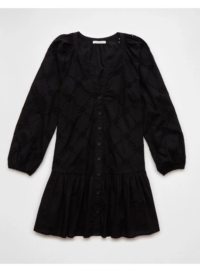 امريكان ايجل Puff Sleeve Drop Waist Shirt Mini Dress