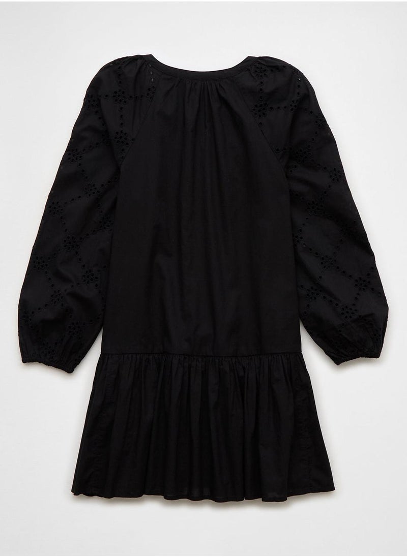 American Eagle Puff Sleeve Drop Waist Shirt Mini Dress 