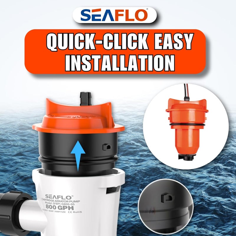 SEAFLO 12V 800 GPH Bilge/Livewell/Baitwell Pump Replacement Cartridge Motor – Fits Models: SFBP1-G800-03, SFBP1-G800-04 & SFBP1-G800-05, Quick-Click Installation, 4-Year Warranty - Image 4