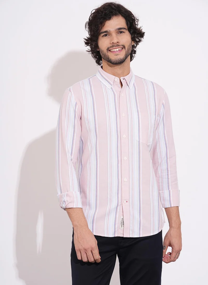 Being Human Men Vertical Striped Button-Down Collar Pure Cotton Casual Shirt