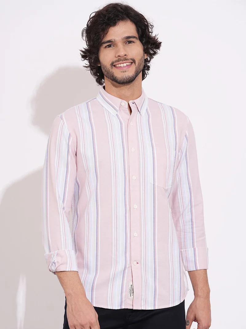 Being Human Men Vertical Striped Button-Down Collar Pure Cotton Casual Shirt