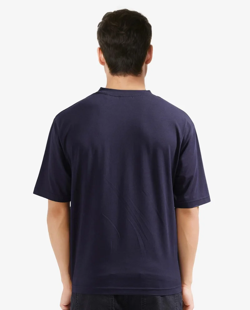 Rare Rabbit Rare Rabbit Men Rin Navy Short Sleeves Crew Neck Boxy Fit HD Print T-Shirt