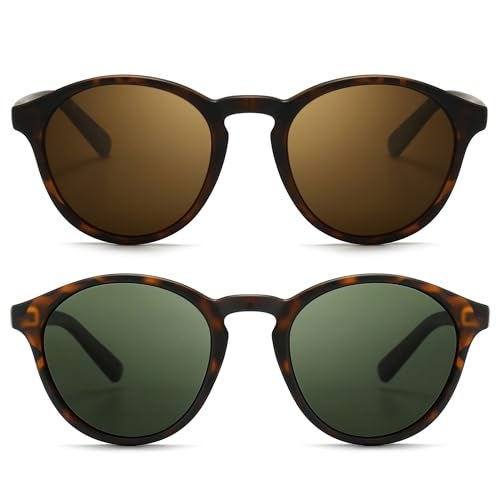 SUNGAIT Classic Vintage Round Polarized Sunglasses for Women Men Retro Style UV400 (2 Pack (Polarized): Amber/Brown+ Amber/Green) SGT166HPC-HPML - Image 1