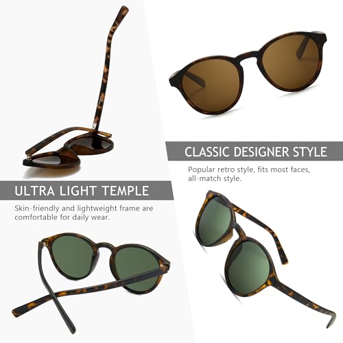 SUNGAIT Classic Vintage Round Polarized Sunglasses for Women Men Retro Style UV400 (2 Pack (Polarized): Amber/Brown+ Amber/Green) SGT166HPC-HPML - Image 4